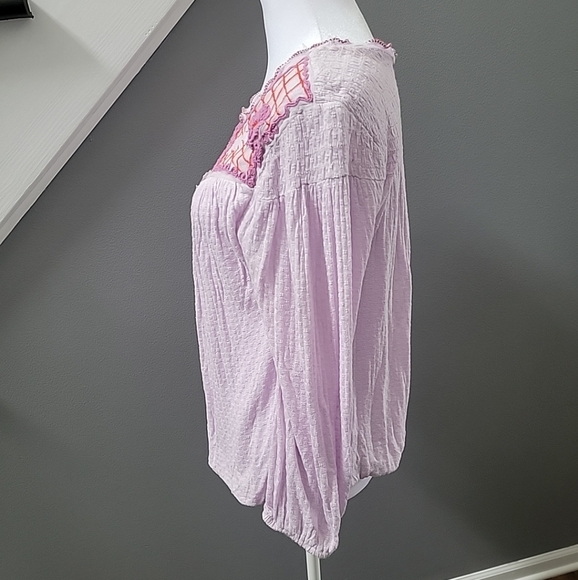 Free People Begonia Embroidered Top Blouse Linen Blend Lilac Boho Size XS - Picture 4 of 7